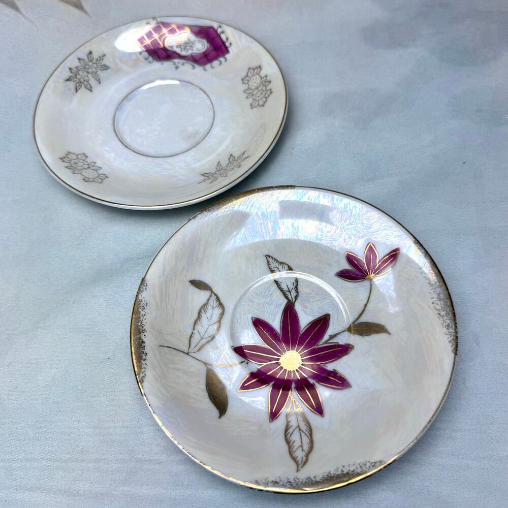 Vintage Nasco Del Coronado Lusterware Iridescent Floral Set Of Two Saucer Plates